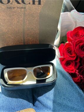 Coach White Frame Brown Lens Sunglasses